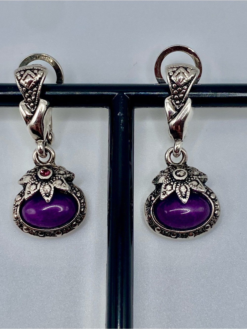 Premier Purple Stone Drop Earrings with Silver Tone Accents